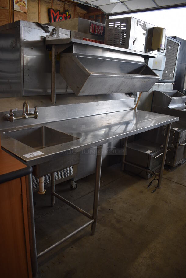 Stainless Steel Commercial Table w/ Sink Basin, Faucet, Handles, Over Shelf. 76x29x76. Bay 14x18x8