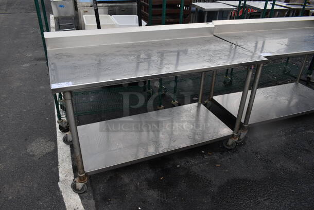 John Boos Stainless Steel Commercial Table w/ Under Shelf and Back Splash on Commercial Casters.