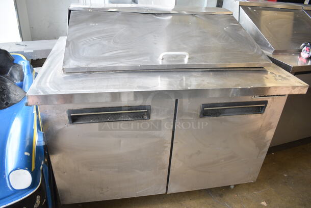 Asbury MCR-48M Stainless Steel Commercial Sandwich Salad Prep Table Bain Marie Mega Top on Commercial Casters. 115 Volts, 1 Phase. Tested and Powers On But Does Not Get Cold