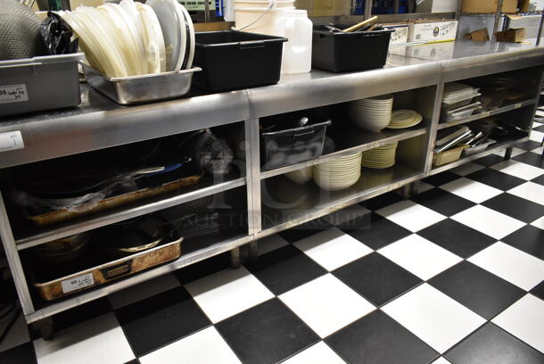 ALL ONE MONEY! Lot of Various Items on 6 Under Shelves Including Stainless Steel Drop In Bins, Lids and Plates. (kitchen #2)