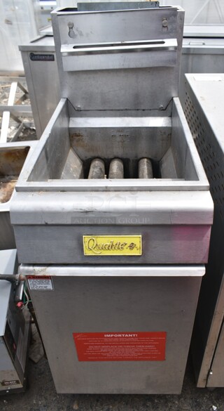 2017 Qualite QL-9/NG Stainless Steel Commercial Floor Style Natural Gas Powered Deep Fat Fryer. 90,000 BTU. 