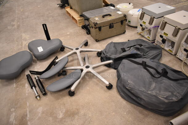 ALL ONE MONEY! Lot of Various Dental Chair Pieces and 2 Bags. (front room) - Item #1114977