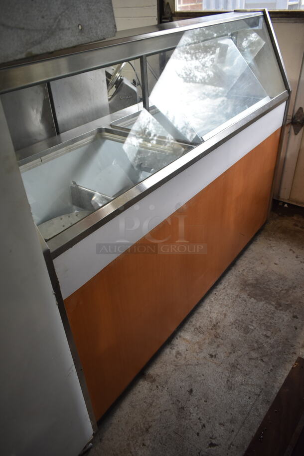 Metal Commercial Floor Style Ice Cream Dipping Cabinet w/ Metal Ice Cream Tub Collars. Tested and Does Not Power On