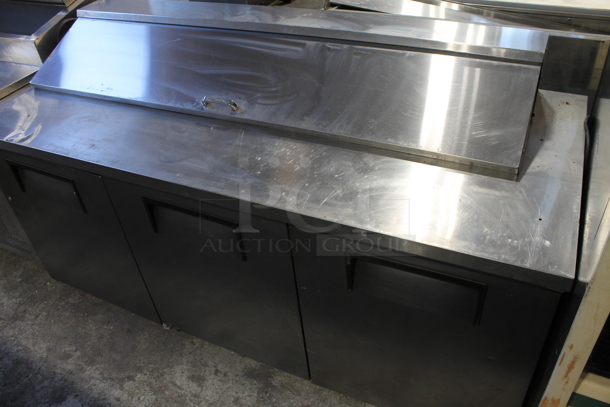 True TSSU-72-18 Stainless Steel Commercial Sandwich Salad Prep Table Bain Marie Mega Top on Commercial Casters. 115 Volts, 1 Phase. Tested and Powers On But Does Not Get Cold