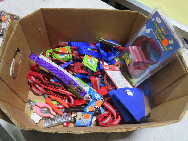 One Mega Lot Of Assorted NEW Dog Collars, Leashes, Etc.