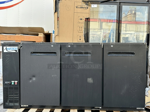 BRAND NEW SCRATCH & DENT!  Avantco UBB-72-GT 73" Black Underbar Height Narrow Solid Door Back Bar Refrigerator with Galvanized Top and LED Lighting. Unable to test.