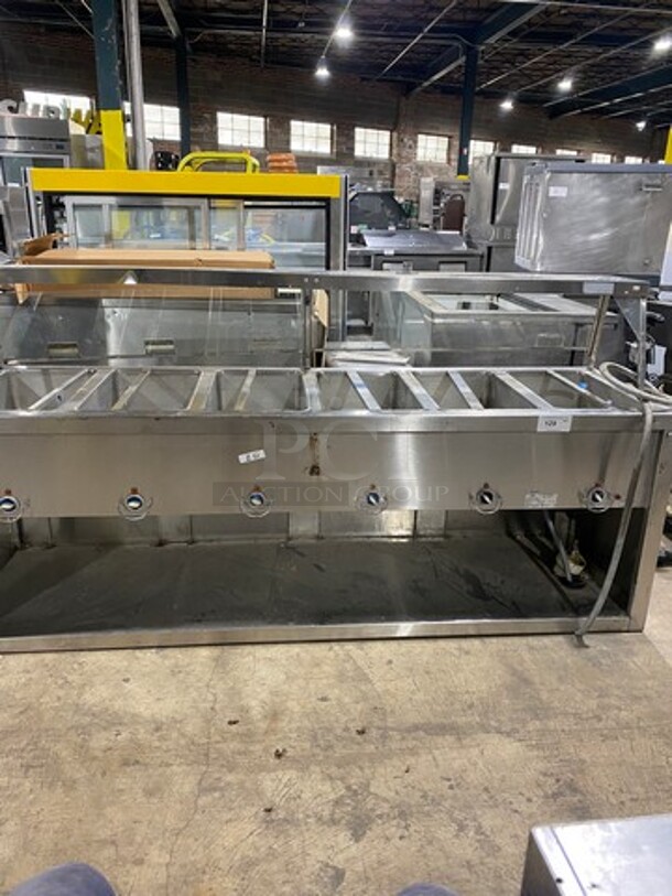 Duke Commercial Electric Powered 6 Well Steam Table! With Sneeze guard! With Storage Space Underneath! All Stainless Steel! Model: E6CBSS SN: 03091886 208V 60HZ 3 Phase