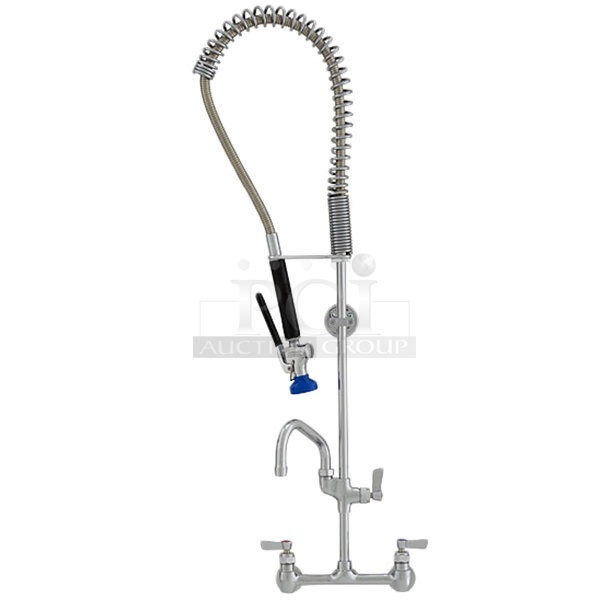 BRAND NEW SCRATCH AND DENT! Fisher 34034460 Backsplash Mounted Pre-Rinse Faucet with 8" Centers, 12" Add-On Faucet, and Wall Bracket