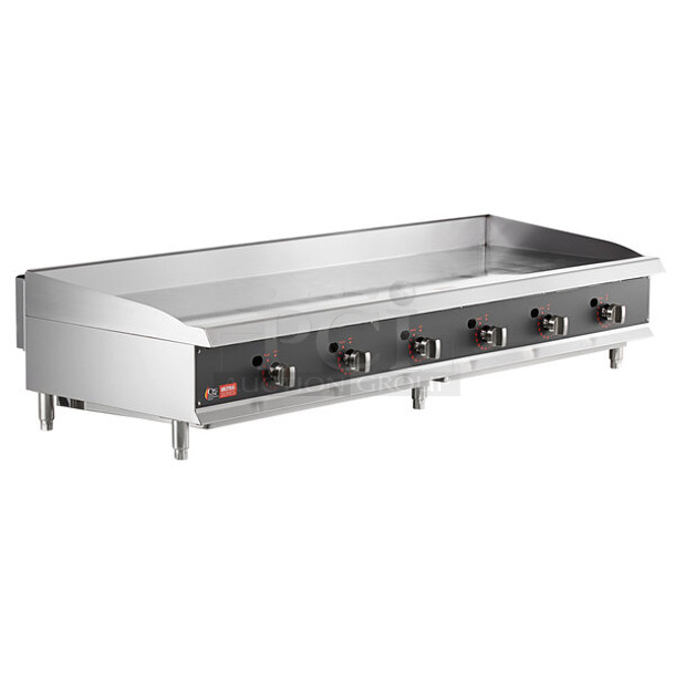 BRAND NEW SCRATCH AND DENT! Cooking Performance Group CPG 351GTUCPG72N Ultra Series Stainless Steel Commercial Countertop 72" Chrome Plated Natural Gas 6-Burner Flat Top Griddle. 180,000 BTU