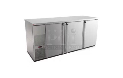 BRAND NEW IN CRATE! Micro Matic MBB 78 S E WW HC Stainless Steel Commercial 3 Door Back Bar Cooler. 115 Volts, 1 Phase. 