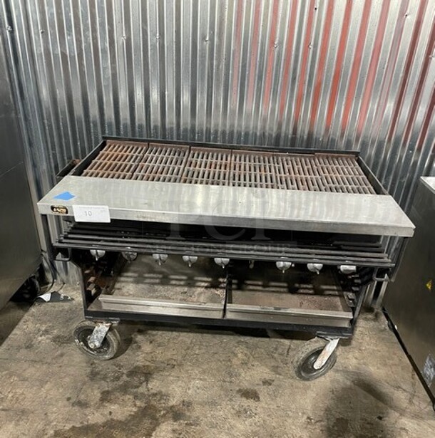 Stainless Steel Commercial Natural Gas Powered Char Broiler Grill! On Commercial Casters! - Item #1116802