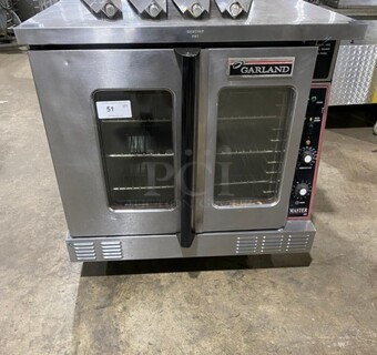 GREAT! Garland Master 200 Series Commercial Natural Gas Powered Single Deck 2 Door View Through Convection Oven! With Legs! All Stainless Steel! With Metal Oven Racks! 