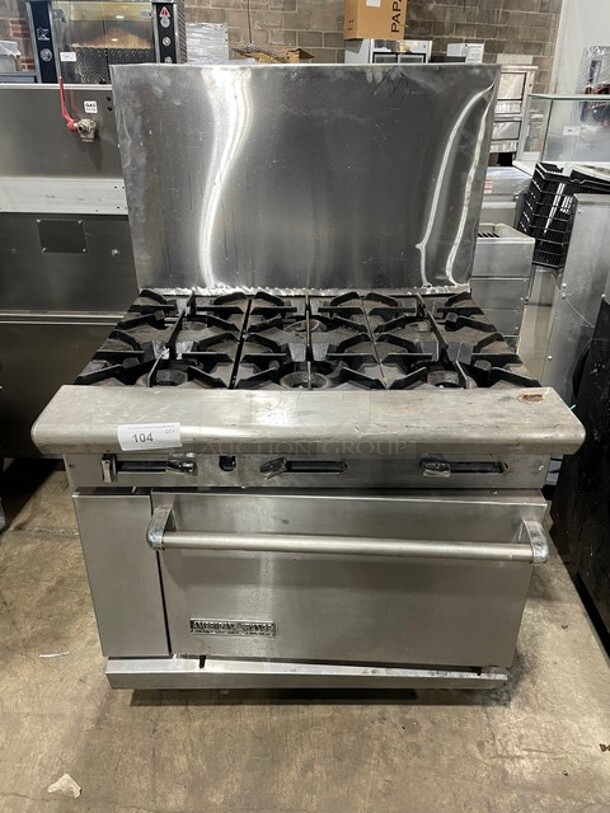 American Range Commercial Natural Gas Powered 6 Burner Stove! With Full Size Oven Underneath! With Backsplash! All Stainless Steel! - Item #1144786