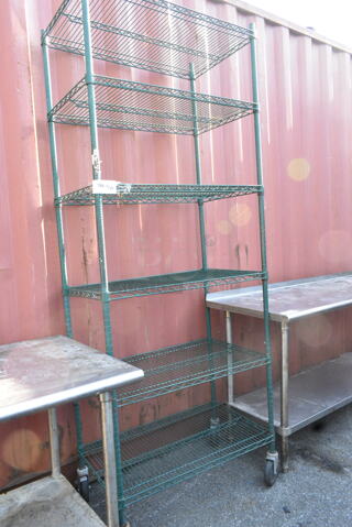 Green Finish 6 Tier Wire Shelving Unit on Commercial Casters. BUYER MUST DISMANTLE. PCI CANNOT DISMANTLE FOR SHIPPING. PLEASE CONSIDER FREIGHT CHARGES. 