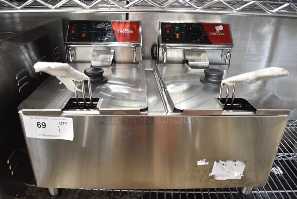 2024 Crosson CF-30 Stainless Steel Commercial Countertop Electric Powered 2 Bay Fryer w/ 2 Metal Fry Baskets. 120 Volts, 1 Phase.
