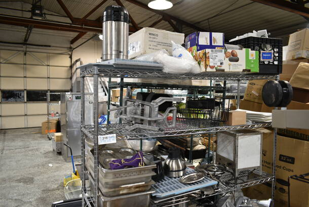 ALL ONE MONEY! Three Tier Lot of Various Items Including Metal Lids, Air Pot, Signs, Long Tray, Coffee Pot, Metal Round Lids. 