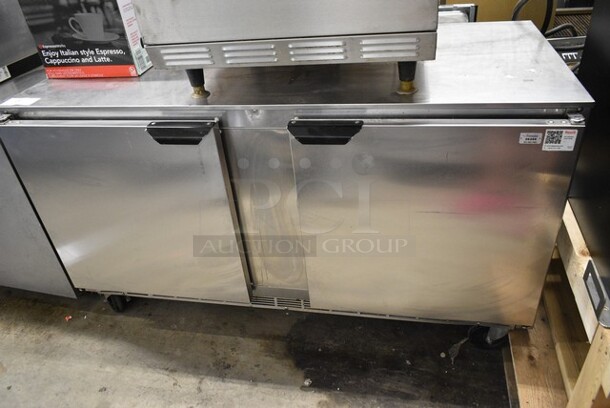 Beverage Air UCR60AHC Stainless Steel Commercial 2 Door Undercounter Cooler on Commercial Casters. 115 Volts, 1 Phase. Tested and Working! - Item #1117207