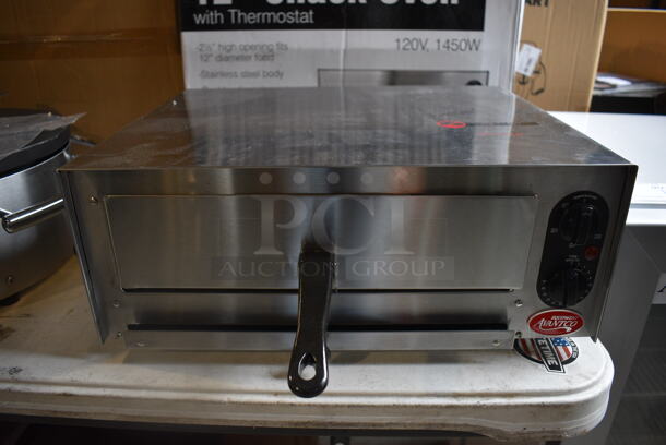 BRAND NEW SCRATCH AND DENT IN BOX! Avantco 177CPO12TS Stainless Steel Commercial Countertop Electric Powered 12" Snack / Pizza Oven w/ Thermostatic Control. 120 Volts, 1 Phase. 18x15x8. Tested and Working!