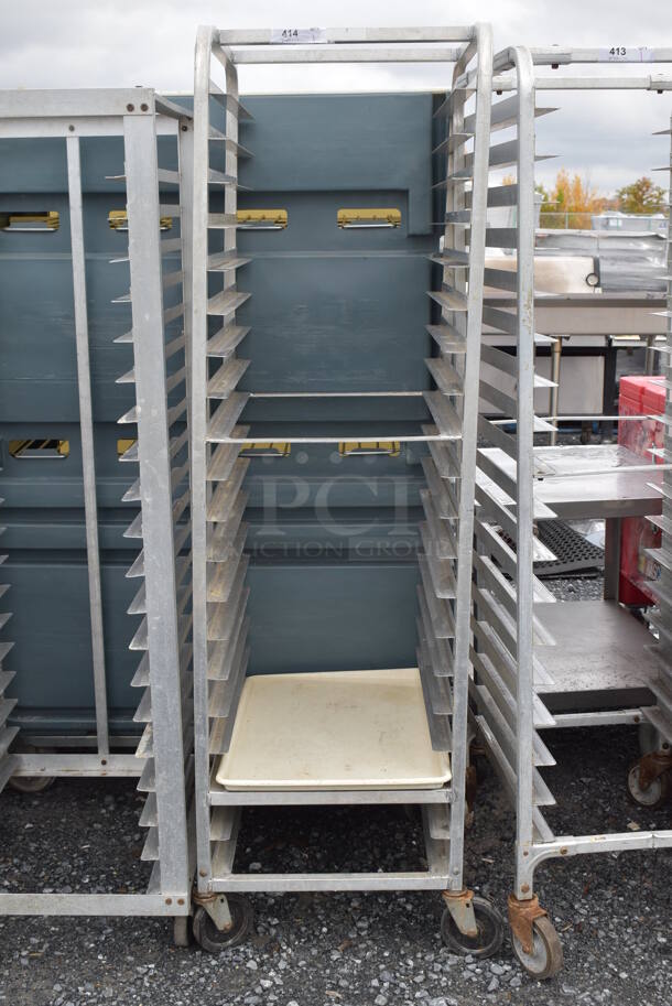 Metal Commercial Pan Transport Rack on Commercial Casters. 20.5x26x69