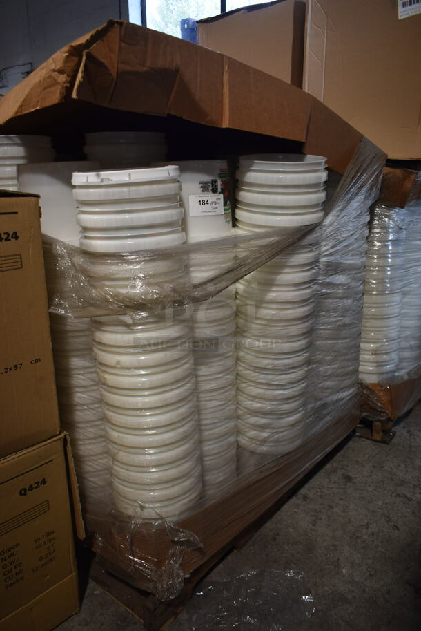PALLET LOT of Approximately 200 White Poly Buckets. 