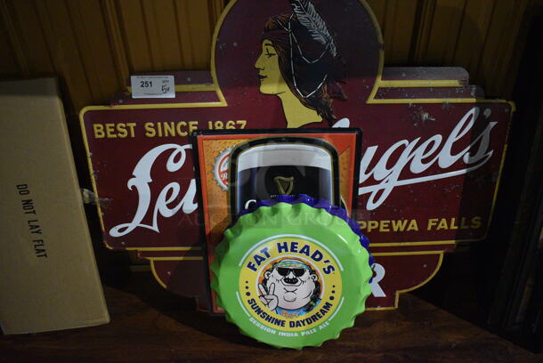 5 Various Signs Including Fat Heads, Leinenkugel, Guinness, Red Stripe. Includes 16x16x2. 5 Times Your Bid! (bar)