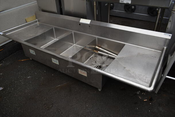 Stainless Steel Commercial 3 Bay Sink w;/ Dual Drain Boards. Bays 20x30. Drain Boards 20x31.5