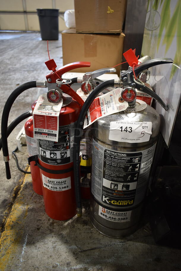5 Various Fire Extinguishers Including Ansul. 5 Times Your Bid! Buyer Must Pick Up - We Will Not Ship This Item