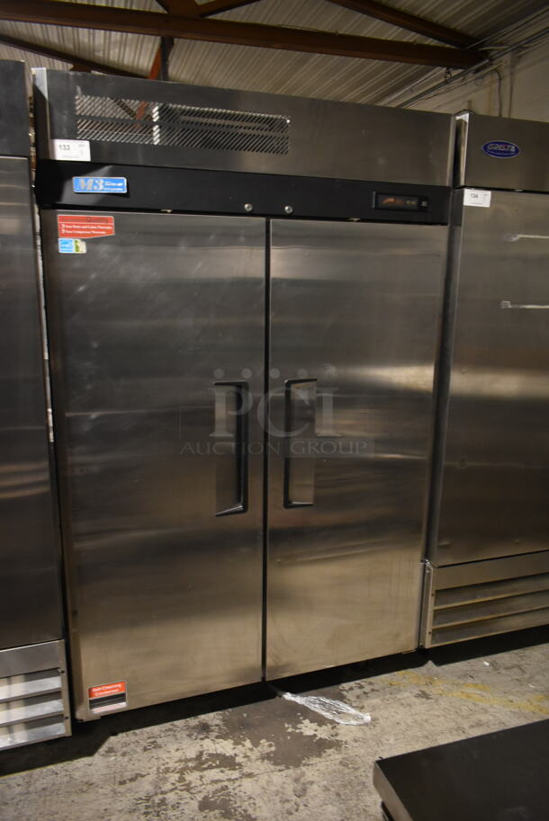 Turbo Air M3R47-2 Stainless Steel Commercial 2 Door Reach In Cooler w/ Poly Coated Racks on Commercial Casters. 115 Volts, 1 Phase. Tested and Working!