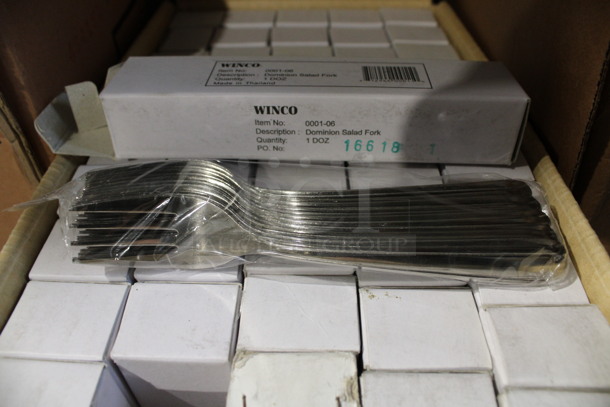 60 BRAND NEW IN BOX! Winco 0001-06 Metal Dominion Salad Forks. 6.25". 60 Times Your Bid!