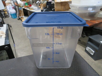 One 18 Quart Food Storage Container With Lid.