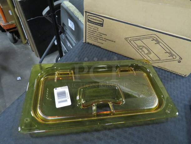 NEW Rubbermaid 1/3 Size Amber Hinged Lid For Storage Container. 6XBID.