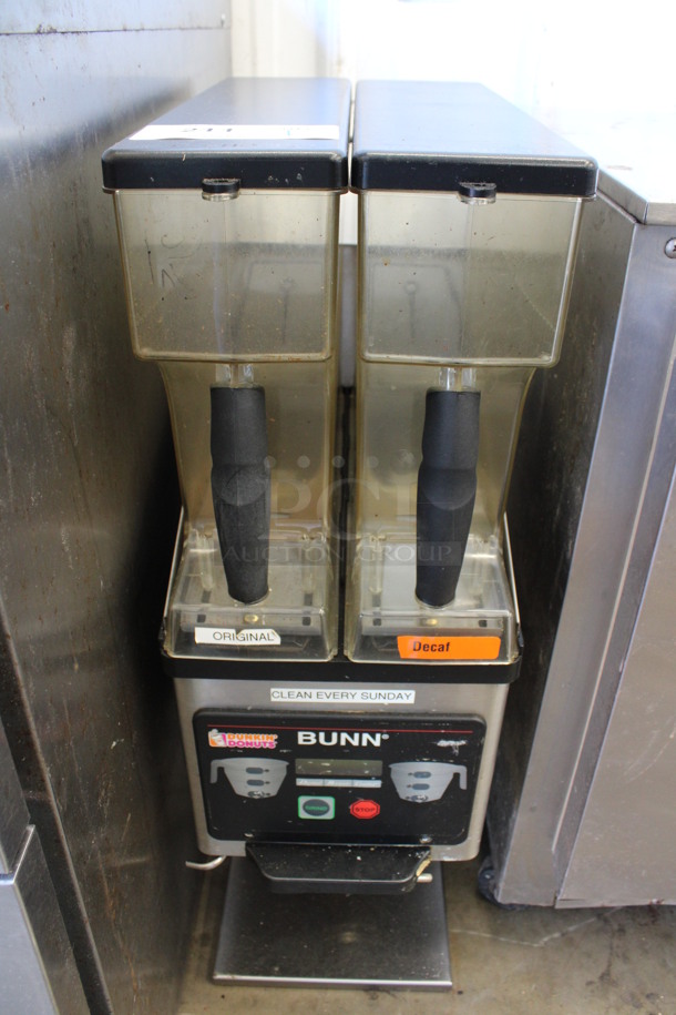 2014 Bunn Model MHG Stainless Steel Commercial Countertop 2 Hopper Coffee Bean Grinder. 120 Volts, 1 Phase. 9x18x29. Tested and Working!