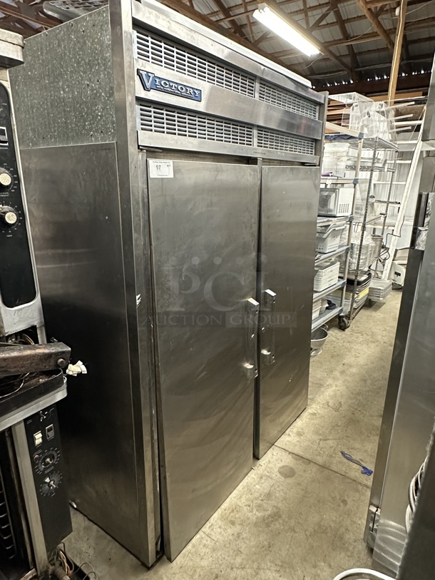 Victory Stainless Steel Commercial 2 Door Reach In Pass Through Cooler. Tested and Does Not Power On