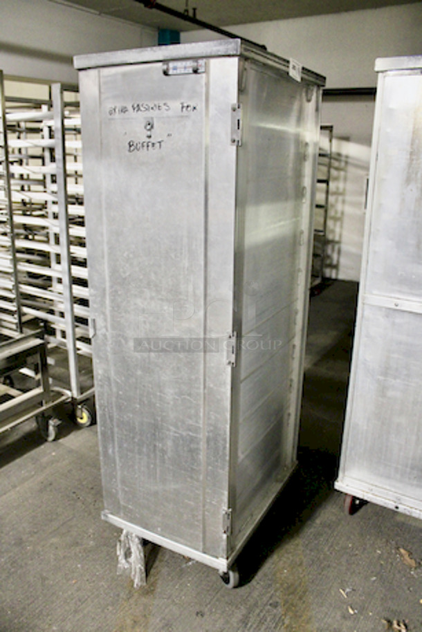 New Age 1290 21"W Enclosed Cabinet, 40 Sheet Pan Rack w/ 1 1/2" Bottom Load Slides On 5" Commercial Casters. 8x Your Bid. 