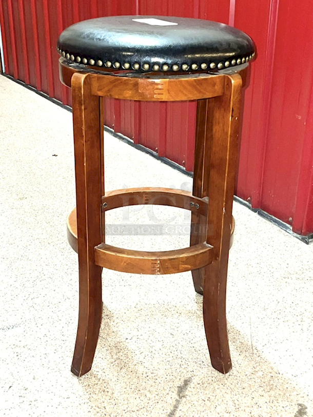 SWEET! Wooden Barstool With Foot Rest & Padded Seat W/ 360* Movement. Seat Not Attached - Needs Screws. 
