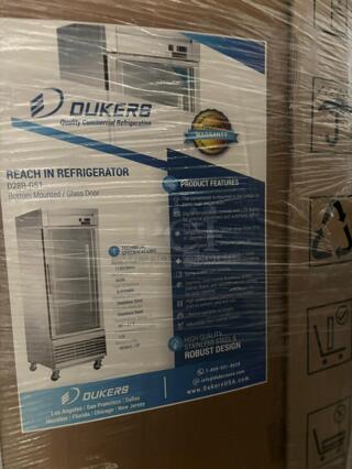 BRAND NEW IN THE BOX Dukers D28AG 28" One Section Reach-In Refrigerator w/ FULL GLASS DOOR, Top Mount, Stainless Steel
