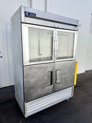 True T-49-2-G-21 54 1/8" Bottom Mounted Glass and Solid Half Door Reach-In Refrigerator 115 Volt Tested and Working!