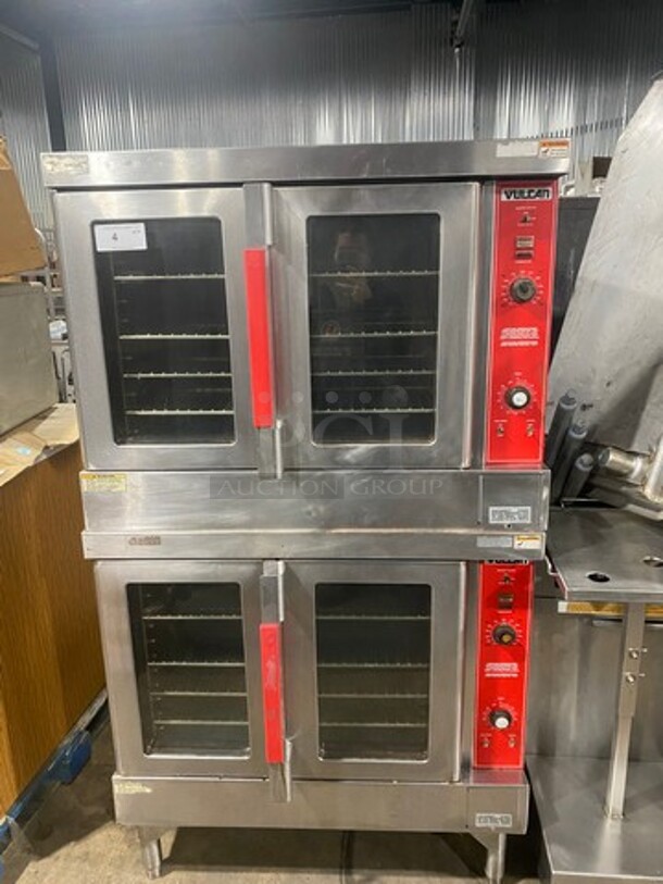 Vulcan Commercial Natural Gas Powered Double Deck Convection Oven! With View Through Doors! Metal Oven Racks! All Stainless Steel! On Legs! 2x Your Bid Makes One Unit! WORKING WHEN REMOVED!