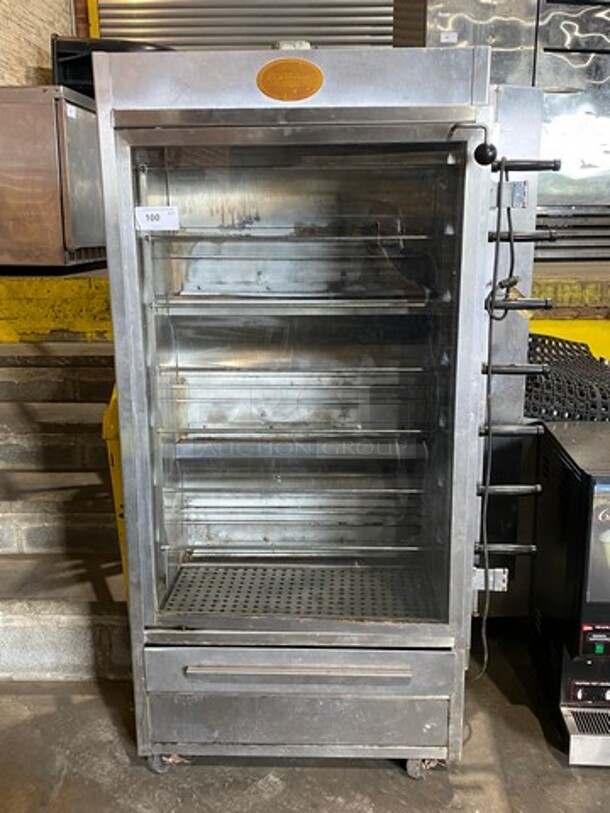 GREAT! Hickory Commercial Natural Gas Powered Rotisserie Machine! With View Through Door! All Stainless Steel! WORKING WHEN REMOVED!