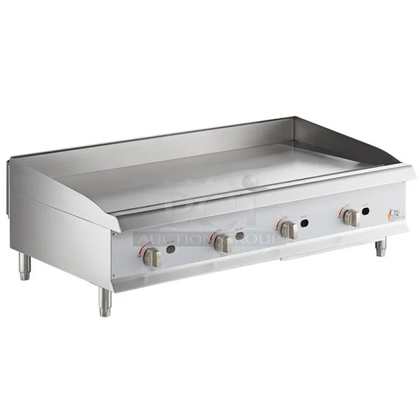 BRAND NEW SCRATCH AND DENT! Cooking Performance Group CPG 351GMCPG48NL Stainless Steel Commercial 48" Gas Countertop Griddle with Manual Controls. 120,000 BTU