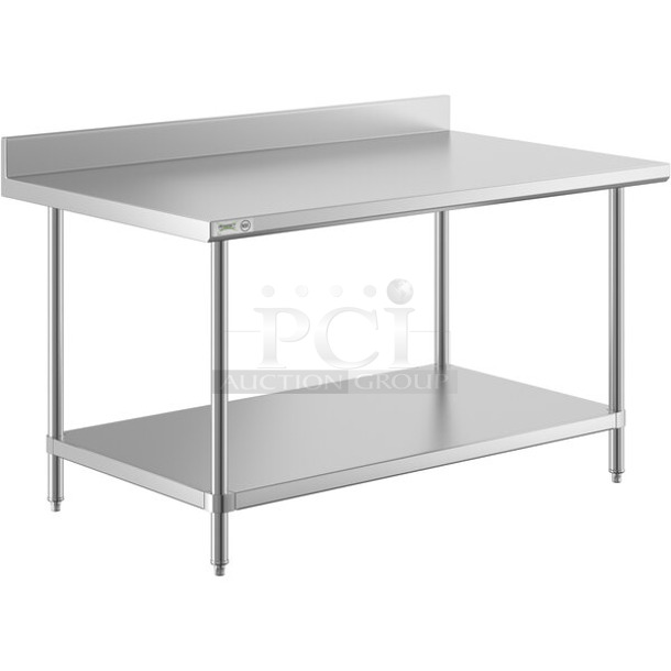 BRAND NEW SCRATCH AND DENT! Regency 600TSB3660S 36" x 60" 16 Gauge Stainless Steel Commercial Work Table with 4" Backsplash and Undershelf