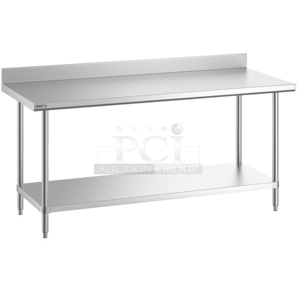 BRAND NEW SCRATCH AND DENT! Regency Spec Line Stainless Steel Table w/ Back Splash and Under Shelf