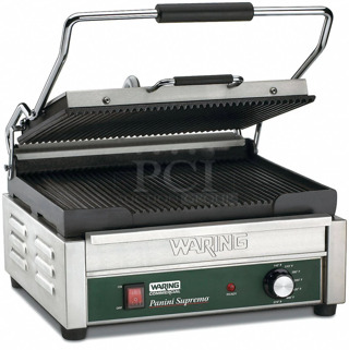 BRAND NEW! Waring WFG250 Stainless Steel Single Commercial Panini Press w/ Cast Iron Smooth Plates. 120 Volts, 1 Phase. Tested and Working!