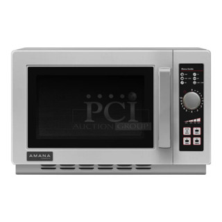 BRAND NEW SCRATCH AND DENT! 2024 Amana RCS10DSE Medium Volume Stainless Steel Commercial Microwave. 120 Volts, 1 Phase. 