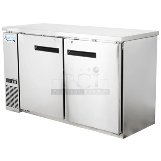 BRAND NEW SCRATCH AND DENT! 2024 Avantco 178UBB60HCS 60" Stainless Steel Counter Height Narrow Solid Door Back Bar Refrigerator with LED Lighting. 115 Volts, 1 Phase. 