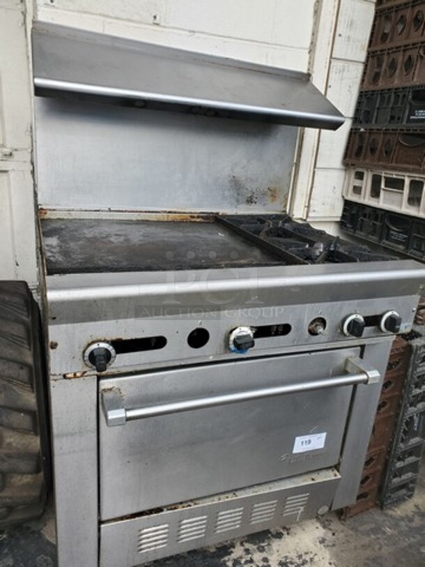 U.S. Range PS-24TG-2-26 Natural Gas Combo 2 Burner Stove and 24" Griddle on Casters! 36X31X37 Tested and Working!