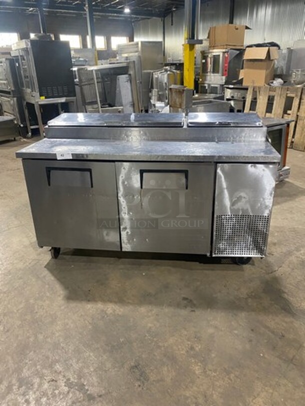 TRUE All Stainless Steel Pizza Prep Table! 2 Door Refrigerator! On Casters! Model TPP-67 Serial 8908444 115V/60Hz/1 Phase