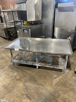 All Stainless Steel Equipment Stand Table! With Back & Side Splashes! With Underneath Storage Space! On Legs!