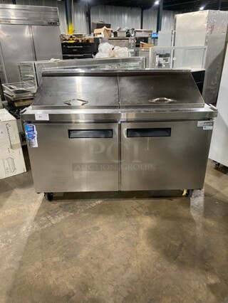 Dukers Commercial Refrigerated Mega Top Sandwich/Sald Prep Table! With 2 Door Storage Underneath! All Stainless Steel! With Poly Coated Racks! On Casters! 115V! Model: DSP60 SN: DUK211103!