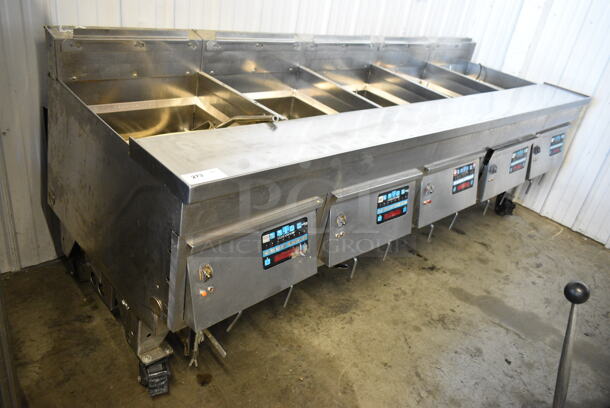 Ultrafryer PAP-2 Stainless Steel Commercial Floor Style Natural Gas Powered 4 Bay Deep Fat Fryer on Commercial Casters. 75,000 BTU. - Item #1117878